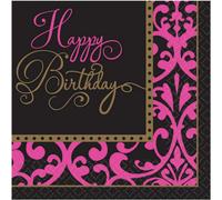 Amscan Fabulous Celebration Happy Birthday Disposable Napkins (Pack Of 36) Pink/black (13In)