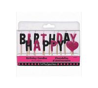 Amscan Fabulous Happy Birthday Pick Candles (Pack Of 14) Black/pink (One Size)