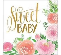 Amscan Floral Baby Shower Disposable Napkins (Pack Of 16) Pink/green/gold (One Size)