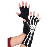 Amscan Glow In The Dark Fingerless Skeleton Halloween Costume Gloves Accessory