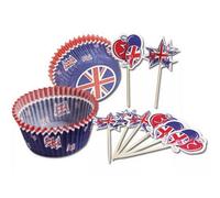 Amscan Great Britain Muffin Cases With Picks (Pack Of 48) Blue/red (One Size)