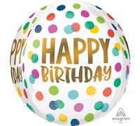 amscan Happy Birthday Dots Orbz Foil Helium Balloon 38cm / 15 in