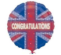Amscan International 2332701 Britain Sparkling Congratulations Standard Foil Balloons S40-5 PC GB Decorations Set, Red/White/Blue, One Size