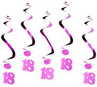 amscan International Pink Shimmer Hanging Swirl Decorations 18th, Pack of 5