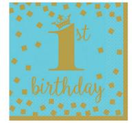 Amscan Its A Boy 1St Birthday Disposable Napkins (Pack Of 16) Blue/gold (One Size)