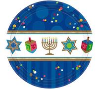 Amscan Joyous Menorah Celebration Round Dessert Plates Tableware, Multicolor, 7"