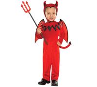 amscan - Kinderkostüm Teufel Halloween, Overall mit Teufelschwanz, Mütze & Flügeln