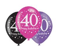 Amscan Latex 40Th Birthday Balloon (Pack Of 6) Pink/purple/black (One Size)