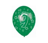 Amscan Latex 9Th Birthday Balloon (Pack Of 6) Green/white (One Size)
