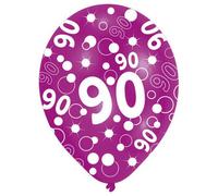 Amscan Latex All-Over Print 90Th Balloons (Pack Of 6) Pink/white (One Size)