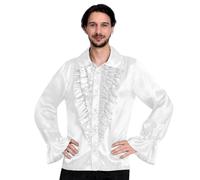 (PKT) (9907021) Adult Mens Satin Shirt White (Large)