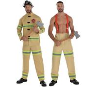 amscan Men's Brown Firefighter Costume Set, Medium Size (40-42) - Comfortable Fit, Ideal for Halloween, Cosplay, Themed Events & More
