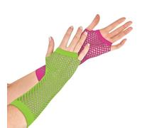 Amscan Neon Pink and Green Fishnet Long Gloves- 2 pcs.