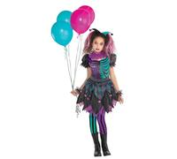 Haunted Harlequin Girls Fancy Dress Circus Horror Clown Kids Halloween Costume