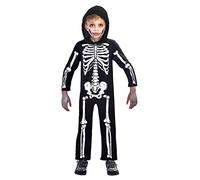 Skeleton Jumpsuit Kids Fancy Dress Spooky Skull Boys Girls Halloween Costume