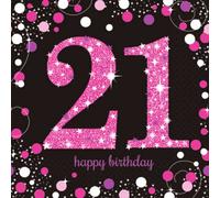 Amscan Sparkling Celebration 21St Birthday Napkins (Pack Of 16) Black/pink (One Size)