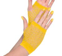 Amscan Stylish Yellow Short Fishnet Gloves (2 Pcs) - One Size Fits Most - Trendy, Comfortable, & Versatile Accessory