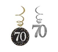 Amscan Swirl 70Th Hanging Decoration (Pack Of 12) Gold/black/silver (One Size)