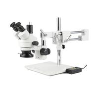 AmScope - 3.5X-90X Trinocular Stereo Microscope, 0.5X and 2X Barlow Lenses, Boom Arm Stand + 144 LED 4 Zone Ring Light - SM-4TZ-144A