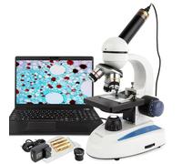 AmScope 40X-1000X LED Cordless All-Metal Framework Full-Glass Optical Lens Student Compound Microscope with Coarse & Fine Focusing + Digital Camera USB Imager