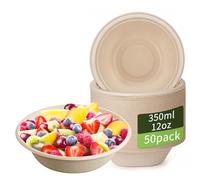 AMSGANK 50 Pack Disposable Paper Bowls, 350ml/12oz Disposable Bagasse Bowls Strong Sugarcane Brown Bowl Biodegradable and Compostable Soup Dishes for Christmas Party BBQ Picnic