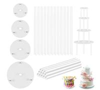 AMSGANK Cake Dowels Rods Set, 24 Support Rods & 4 Separator Plates 9/12/16/20cm, Cake Dowels for Tiered Plastic Stand Sticks Reusable for Multi-Layer Construction Supporting
