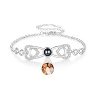 Amsgedhie Personalised Photo Projection Bracelet for Women Infinite Chain with Engraving for Mum, Grandma, Girlfriend Gift for Valentine's Day Mother's Day (B-Silver)