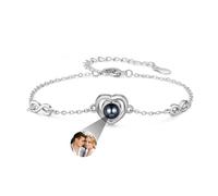 Amsgedhie Personalised Photo Projection Bracelet for Women Infinite Chain with Engraving for Mum, Grandma, Girlfriend Gift for Valentine's Day Mother's Day (C-Silver)
