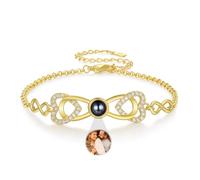 Amsgedhie Personalised Photo Projection Bracelet for Women Infinite Chain with Engraving for Mum, Grandma, Girlfriend Gift for Valentine's Day Mother's Day (B-Gold)