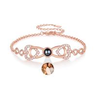 Amsgedhie Personalised Photo Projection Bracelet for Women Infinite Chain with Engraving for Mum, Grandma, Girlfriend Gift for Valentine's Day Mother's Day (B-Rosegold)