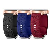 AMSKY 3 Piece Floral Strap Engraved Compatible with Samsung Galaxy Watch 7/6/5/4 40mm 44mm, Watch 6/4 Classic 43mm 47mm 42mm 46mm, 5 Pro 45mm, 3 41mm, 11mm, 19mm 87 in Silicone for Women, Black/Navy