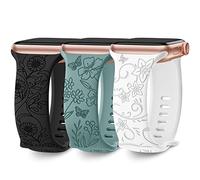 AMSKY 3 Pieces Floral Engraved Bracelets Compatible with Apple Watch Band 40mm 44mm 42mm 46mm 41mm 45mm 38mm 49mm Women, Silicone Compatible with iWatch Series 11 10 9 8 7 6 5 4, SE 3 2 1