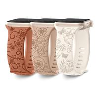 AMSKY 3 Pieces Floral Engraved Bracelets Compatible with Apple Watch Band 40mm 44mm 42mm 46mm 41mm 45mm 38mm 49mm Women, Silicone Compatible with iWatch Series 11 10 9 8 7 6 5 4, SE 3 2 1