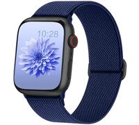 AMSKY Stretchy Nylon Bands Compatible with Apple Watch Band 40mm 44mm 45mm 41mm 42mm 38mm 49mm Women Men, Solo Loop Compatible with iWatch Series 9 8 7 6 5 4 3 2 1 SE Ultra, G / navy,