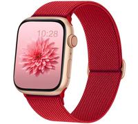 AMSKY Stretchy Nylon Bands Compatible with Apple Watch Band 40mm 44mm 46mm 45mm 41mm 42mm 38mm 49mm Women Men, Solo Loop Compatible with iWatch Series 10 9 8 7 6 5 4 3 2 1 se ultra, H - red,