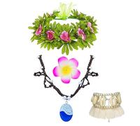 Amslia Princess Costume Accessories, Princess Ocean Accessories with Flowers Garland Headband Pendant Necklace Boho Shell Anklet Hawaiian Party Favors for Women