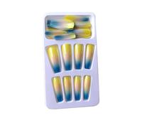 AMSLSIU 1 Set French Tip Press on Nails Extra Long Coffin Glittery Toe Colorful Gradient Color Full Cover DIY Decorations, yellow pink blue, glue