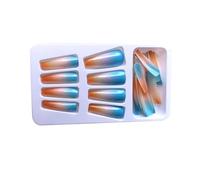 AMSLSIU 1 Set French Tip Press on Nails Extra Long Coffin Glittery Toe Colorful Gradient Color Full Cover DIY Decorations, blue pink orange, glue