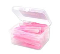 AMSLSIU 40Pcs Interdental Brush Supple Floss Head Push-Pull Plastic Teeth Brushes I Shaped Handheld Oral Hygiene Tool Holiday, Pink & 0.7mm