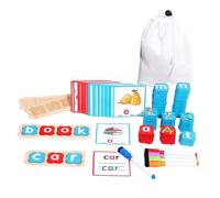 AMSLSIU Alphabet Matching Wood Reading Blocks Educational Toys Flash Cards Fun Learning Activities Word Spelling Games Kids Toys Reading Blocks Spelling Toy