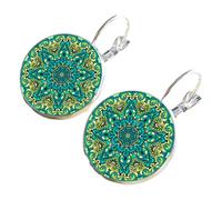 AMSLSIU Authentic Indian Nation Earrings Add Cultural Flavor To Style Vintage Green Mandala Flower Earrings Rings Lightweight, silver