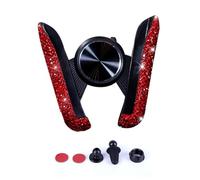 AMSLSIU Car Phone Holder Automatic Rhinestones Embedded Clip Stand Universal Self-adhesive Support Interior Accessories, Red