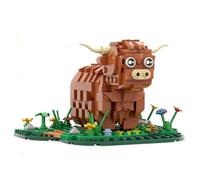 AMSLSIU Cow Building Set Replicating Scottish Bull Glorious Thick Brown Fur And Adorable Eyes For Animal Lovers Cow Set Of Grass