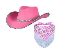 AMSLSIU Cowboy Hat Western Style Outdoor Accessories Sequin Hat With Fringed Bandana Dance Performances And Much More.Also Is Gift For Girlfriend Or Family To Show How Special