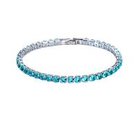 AMSLSIU Cubic Zirconia Tennis Bracelet For Women Men Adjustable Size Copper Iced-Out Chain Crystal Wedding Bracelet Excellent, platinum blue 17 cm