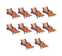 AMSLSIU Durable Plastic Sun Loungers for Beach 10-Piece Set with Elegant Landscape Layout Miniature Model, orange, black, 1:75