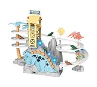 AMSLSIU Dynamic Rotating Dinosaur Challenge Game Towering Adventure Slide Stair Climbing Track Toy Amazing Electric Dual Track Experience Childrens Puzzle, blue