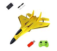 AMSLSIU Easy To Fly Remote Control Airplane Foam Aircraft Glider Gift Idea For Kids Especially Boys Who Love Aviation Rc Airplane 2 Channels Ready To Fly Fighter Model, Yellow, 28.5x21x7.5cm