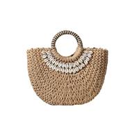 AMSLSIU Fashion Half Moon Rattan Handbags Woven Summer Beach Shell Bohemian Style Bag Large Capacity Tote Travel Camping Vacation, Coffee color