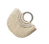 AMSLSIU Fashion Half Moon Rattan Handbags Woven Summer Beach Shell Bohemian Style Bag Large Capacity Tote Travel Camping Vacation, Beige